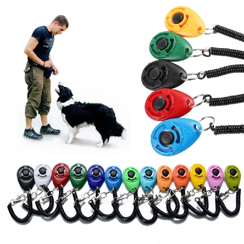 Dog Clicker Training With Wrist Strap - 2 in 1犬用トレーニングクリッカー、ペット猫用プラスチック製、新品、犬用品、クリックトレーナー補助ツール、調節可能なリストストラップ、サウンドキーホルダー