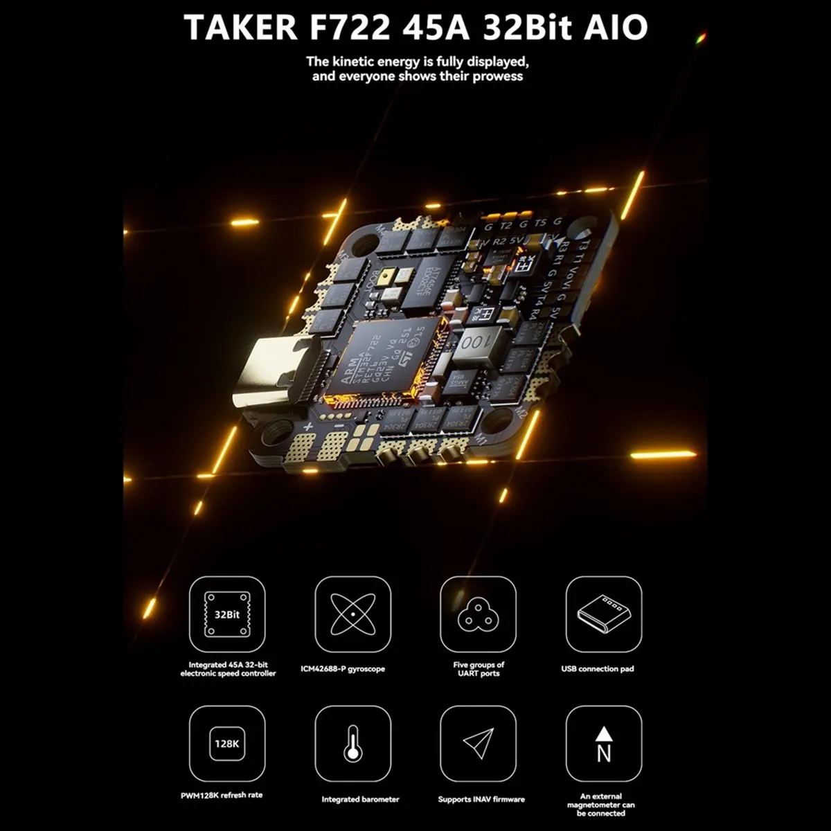 A86G NEW F722 45A 32Bit AIO F722 Flight Controller BLS 45A ESC 2-6S 25.5X25.5mm Supports INAV Firmware for RC FPV Drone