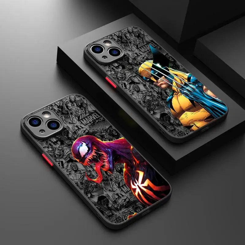 Marvel Venom Wolverine Deadpool Clear TPU Matte Phone Case For iPhone 15 11 14 13 12 Pro Max Mini X XR Xs 8 7 Plus 6 6S Cover