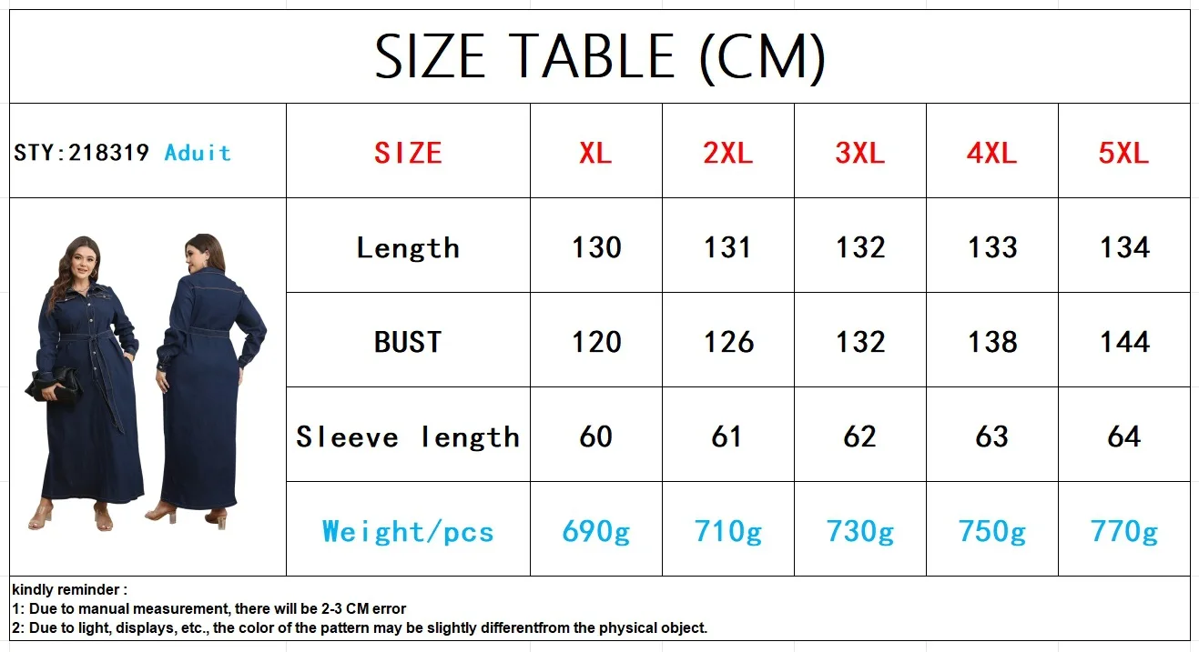 3XL 4XL 5XL Plus Size Women Denim Shirt Dress Lapel Collar Button Down Long Sleeve Winter Warm Casual Vintage Midi Dress Outfit - view 6
