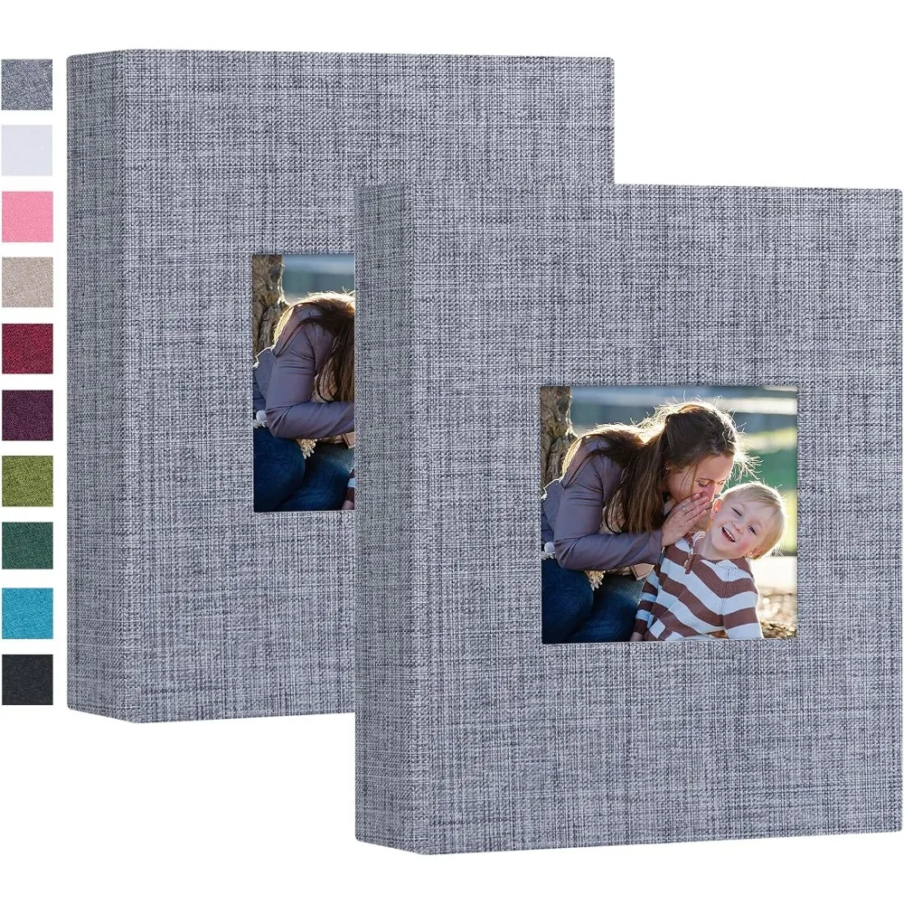 

2 Pack Small 4x6 Photo Album Linen Cover with Display Window Mini Picture Book Each Holds 52 Vertical Pockets for Artw