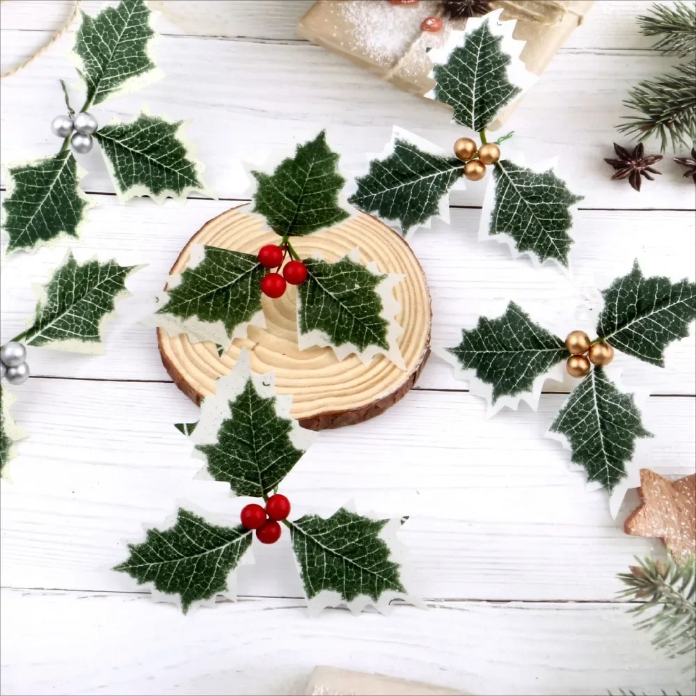 

Artificial Holly Berries Green Leaves For DIY Christmas Wreath Wedding Flower Home Wedding Party Decoration Fake Berries