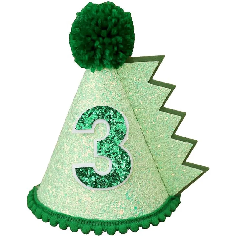 1PC Boy Dinosaur Birthday Hat ONE Green Headwear Decoration Baby Shower Two Glitter Roar Party Crown