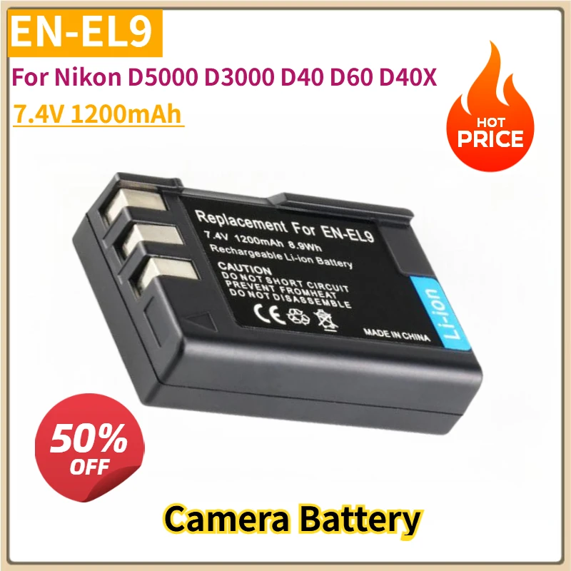 

New EN-EL9a EN EL9a EL9a EN-EL9 EN EL9 7.4V 1200mAh Replacement Camera Battery For Nikon D5000 D3000 D40 D60 D40X Camera