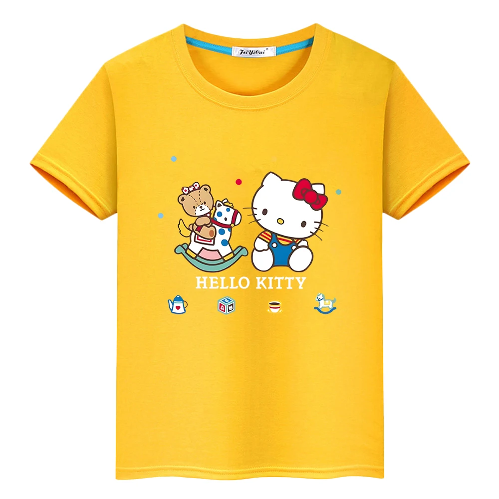 Camiseta corta con estampado de hello kitty para niños y niñas, Camisa de algodón 100%, camisetas bonitas de Anime, orgullo de verano, y2k, ropa de una pieza, regalo para niños