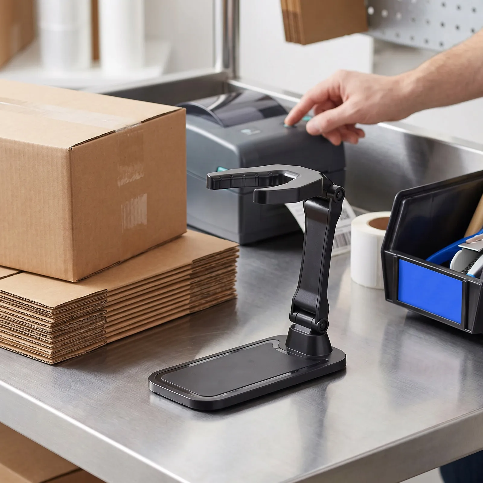 Universal Adjustable Barcode Scanner Holder Plastic Rack Desktop Stand for Office Store Use Collapsible Stable Scanner Mount