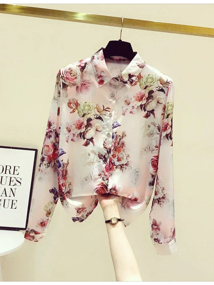 New Style Chiffon Long Sleeve Shirt Women\'s Spring Clothes Female Sweet Fashion Tum-down Collar Office Lady Blouse C219