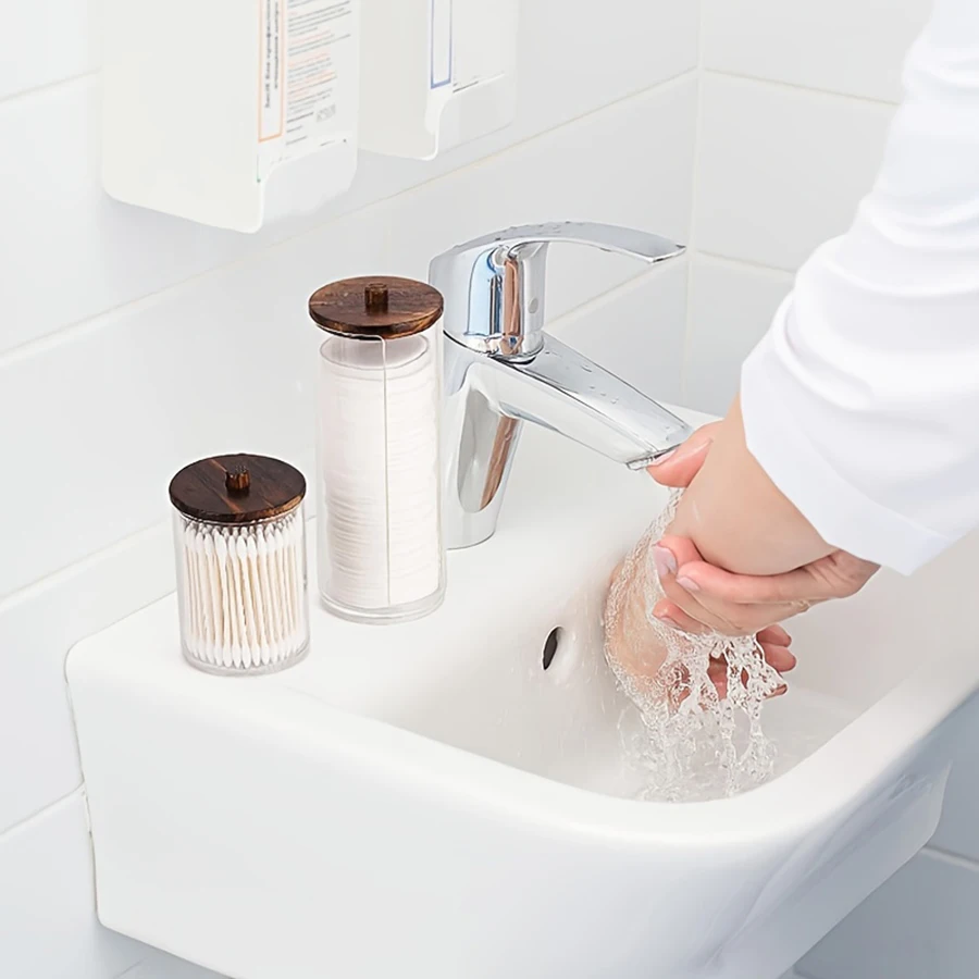 1/3er-Pack Wattestäbchen-/Wattepad-/Wasserfallknäuelhalter, Apothekerglas, transparenter Badezimmerbehälter, Spender zur Aufbewahrung, Badezimmer-Organizer – Detail 4