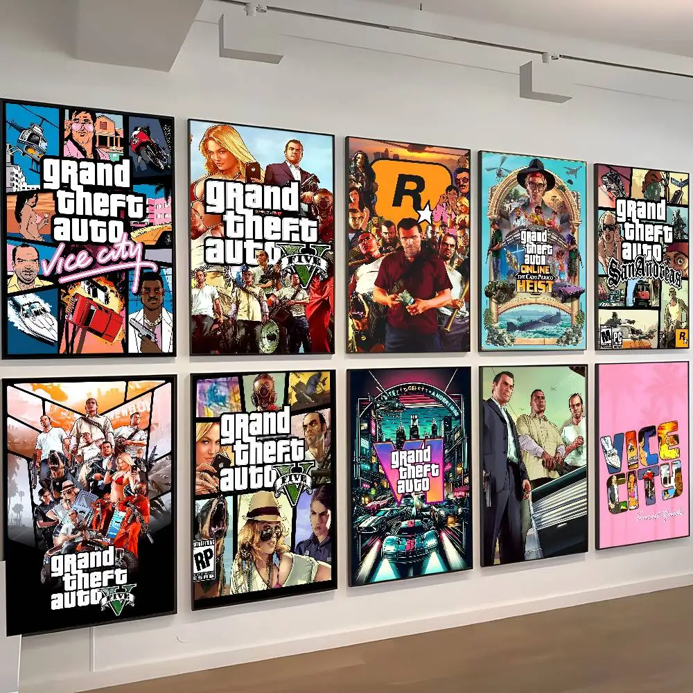 ملصق سيارات GTA 5 Grand Theft مطبوعات وملصقات ذات نوعية جيدة لغرفة عتيقة وبار مقهى ديكور منزلي