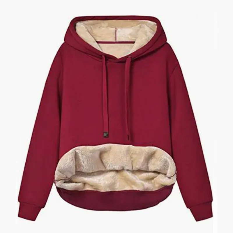 New winter women's warm lambskin pocket hooded sweatshirt jacket