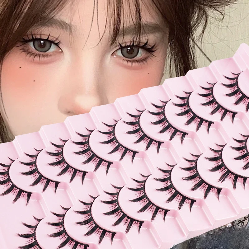 

5/10 Pairs Super Dense Curled False Eyelashes Large Capacity Long Thicken Stem Natural One Piece Fake Eyelash Kits