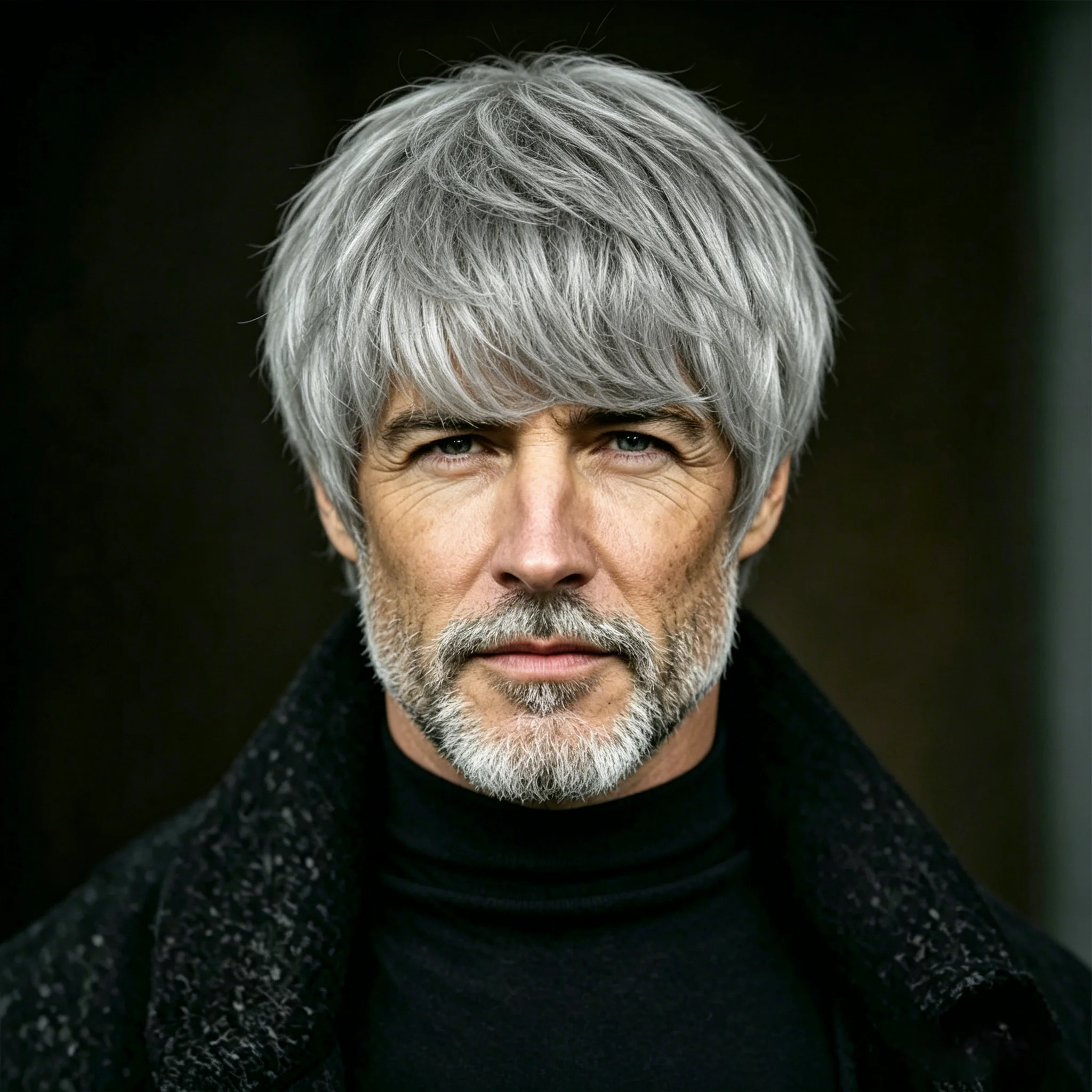Men's Wig Pixie Cut Human Hair Short Hair With Bangs Silver White Gray 6 Inches Density 180% Machine Made For Men