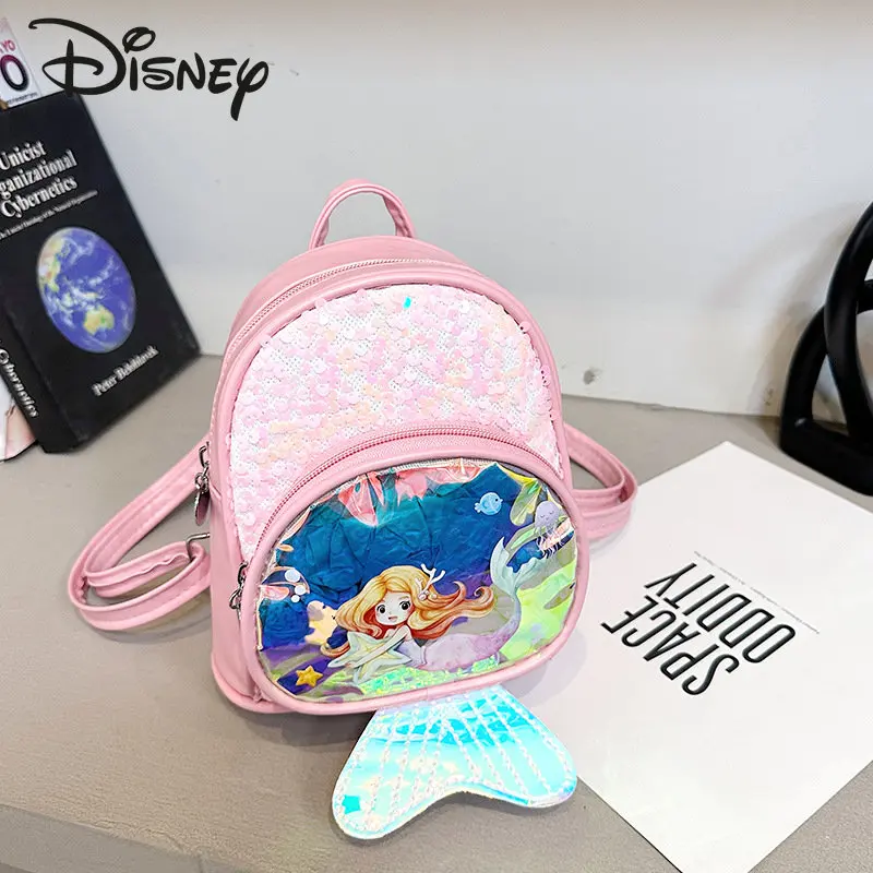 Disney Mermaid Children's Backpack Fashion High Quality Girls' Backpack Cartoon Versatile Multifunctional Student Backpack