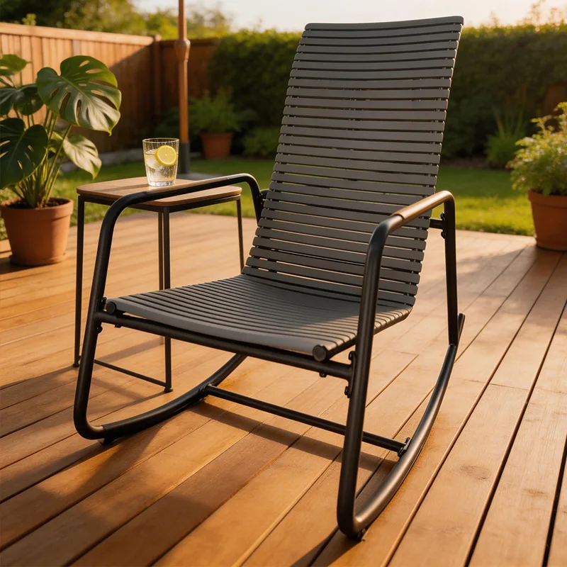 HYS Outdoor Rocking Chair Courtyard Garden One-piece Rocking Lounge Chair Waterproof and Sunscreen Balcony Leisure
