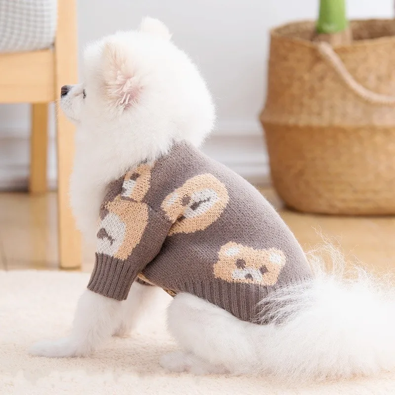 Pet Dog Sweater 2024 Dog Clothes Bear Print Knitted Coat Chihuahua French Bulldog Bichon Girls Dog Costume Cat Dog Cardigan Coat