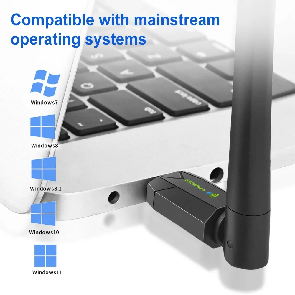 650Mbps USB WiFi Adapter 2.4G&5G Network Card 802.11ac Wireless Dongle Free Drive For PC Wi-Fi Receiver Dongle for Win 7 8 10 11