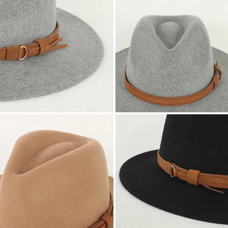 BEAUTODAY Panama Hat Women Sheep Wool Solid Color Sun Protect Belt Elegant French Style 2024 Ladies Accessories Handmade H61