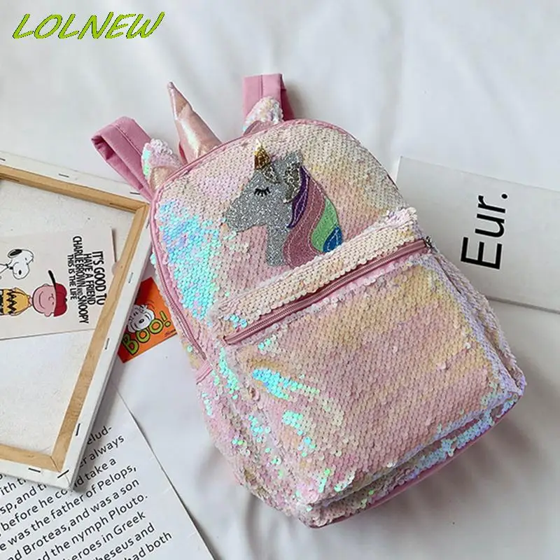 Unicorn Sequin Backpack Cartoon School Bag School Bookbag large capacity Book food Storage Double Shoulder Backpack Travel Bag