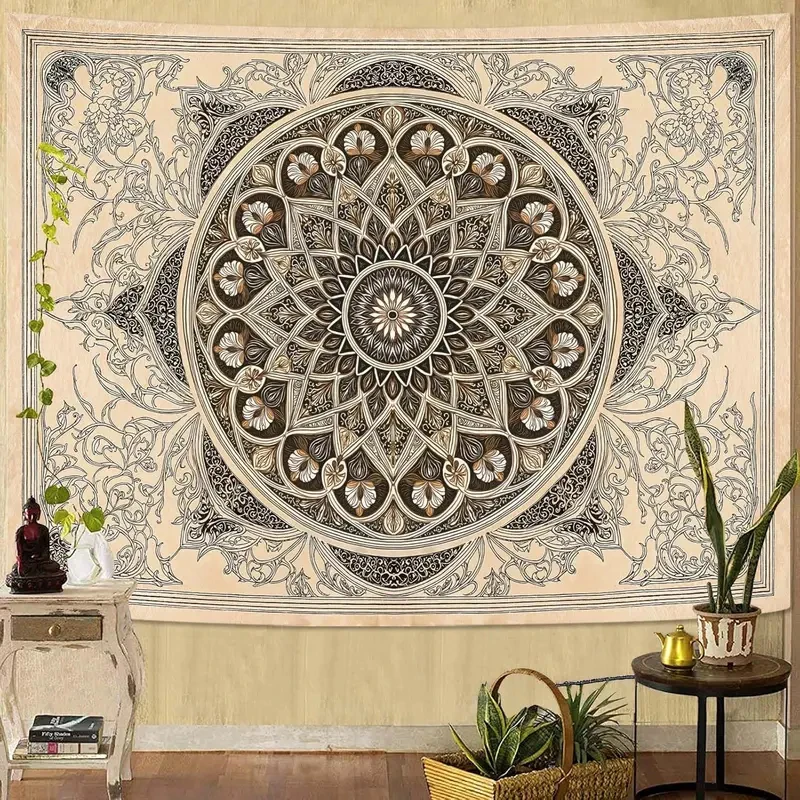 VIKAMA Boho Mandala Tapestry, Vintage Floral Ethnic Print Wall Hanging for Bedroom Dorm Living Room Home Decor
