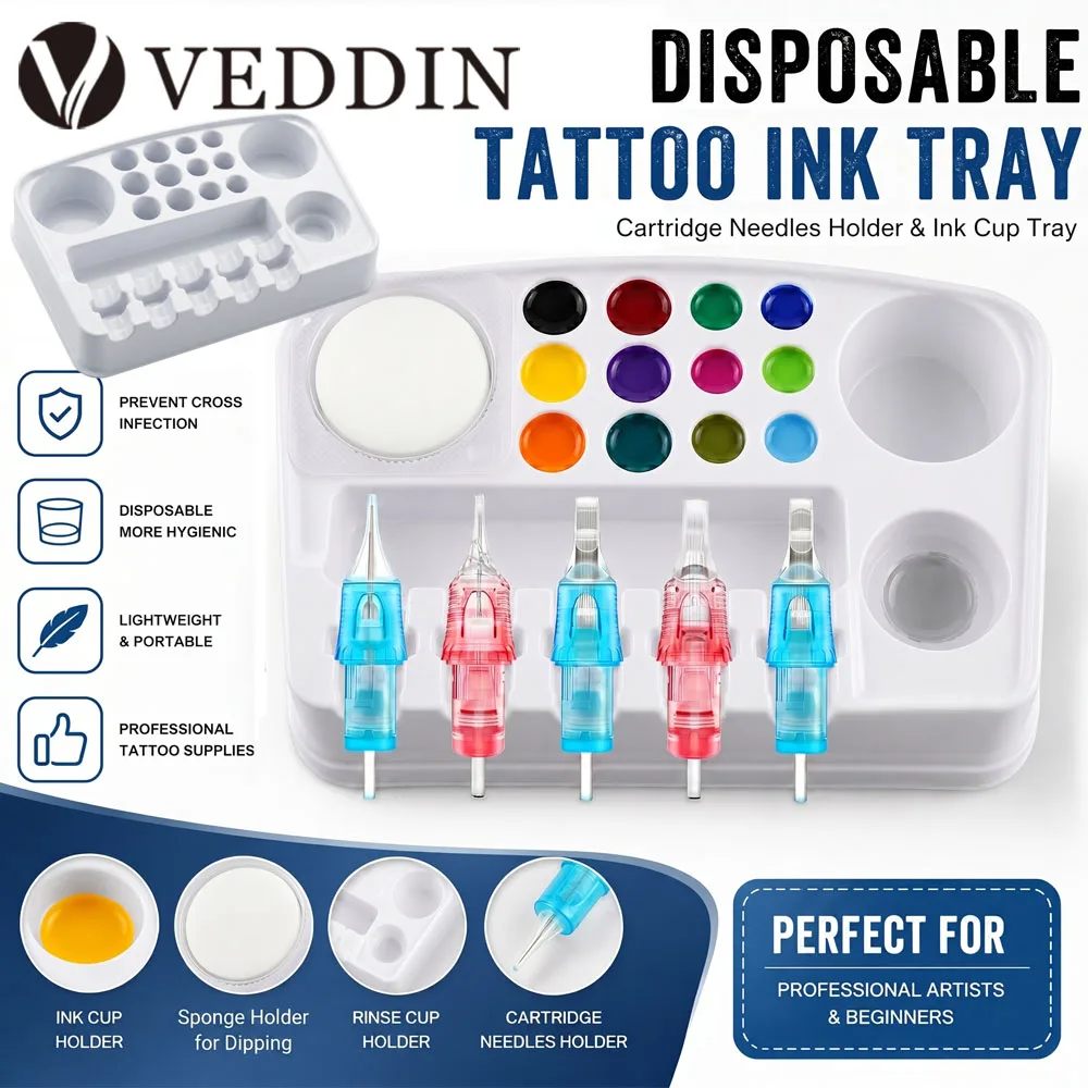 

24/12/5pcs Disposable Tattoo Ink Tray with Cartridge Needle Holder Tattoo Pigment Ink Cup Stand Professional Tattoo Accessories