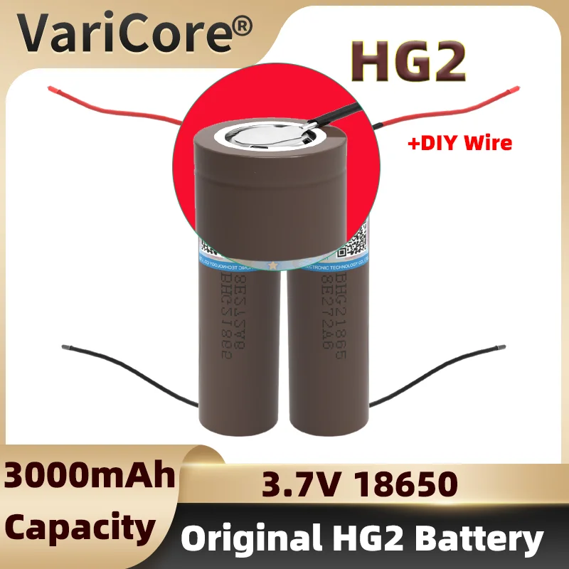 

VariCore VE- HG2 DIY Wire 3.7V 18650 3000mAh Rechargeable Battery High-discharge 20A Current Big Power For Electronic Tool