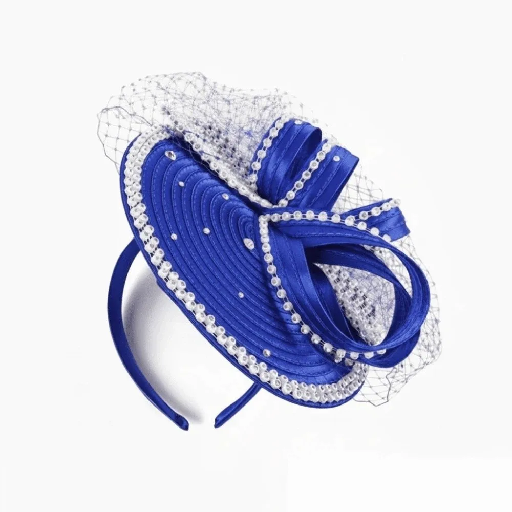 Rhinestone Studded Fascinator Hat Satin Ribbon Bowknot Design Birdcage Veil Headpiece Layered Flower Lightweight Mesh