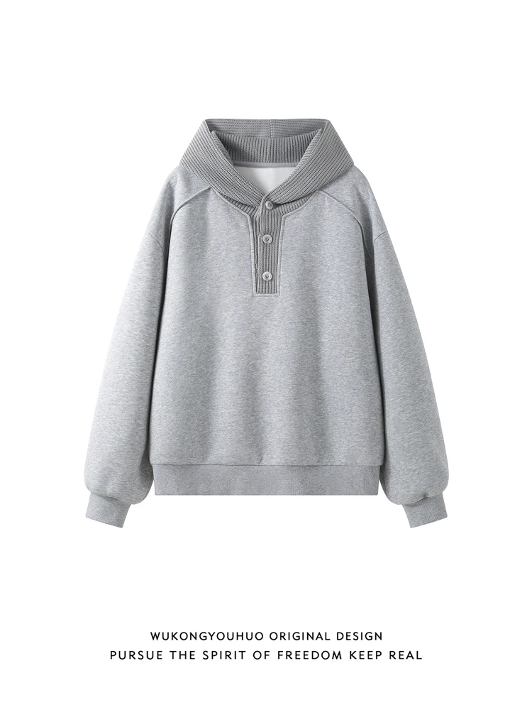 

Trendy American Knitted Hoodie Sweatirt Men Loose Lazy Sle Versatile Hat irt Jaet Youth Wear Autumn Cotton Polyester