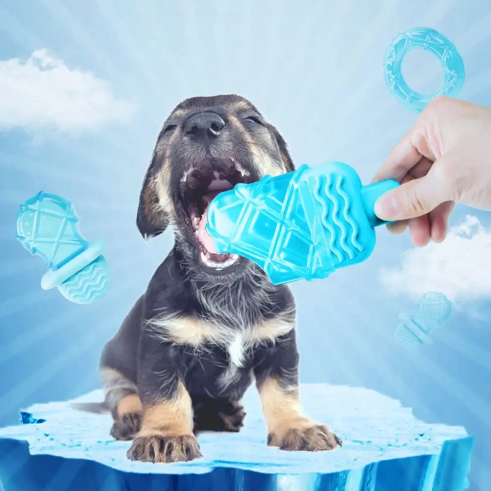 Creative Bite Resistant Pet Cooling Chew Toy TPR Waterable Dog Frozen Molar Toy Blue Dog Ice Cream Toy Self Happy