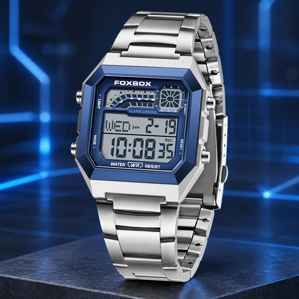 LIGE FOXBOX Top Brand Luxury Electronic Man Watch Fashion Simple Stainless Steel Casual Waterproof Luminous Date Watches for Men