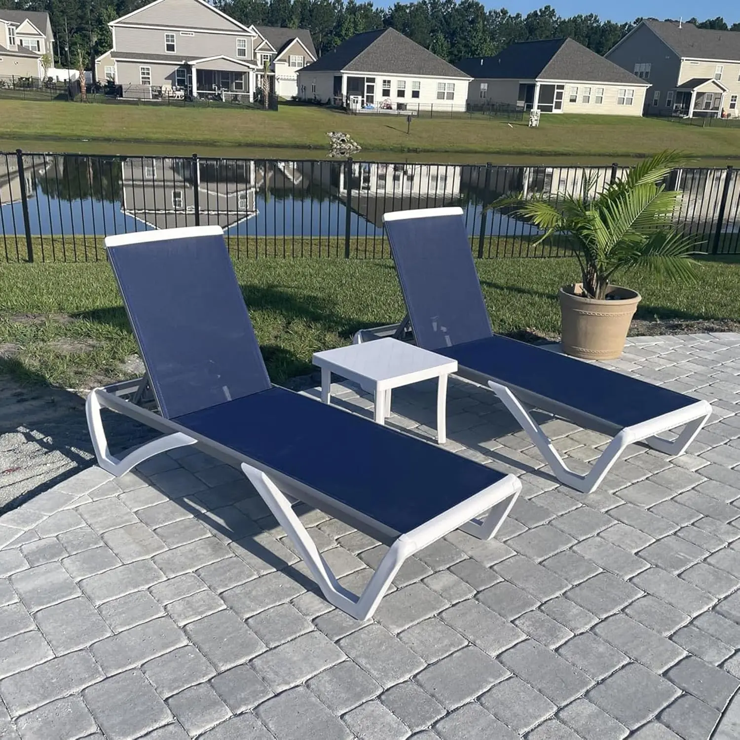 

Patio Chaise Lounge Chair Set Of 3 Outside Aluminum Plastic Stackable Tanning Chairs For Pool Sunbathing Beach Deck Outdoor