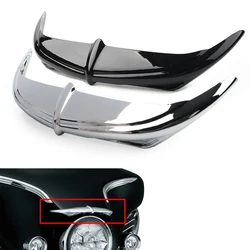 Chrome/Black Motorcycle Head Light Batwing Eyebrow Eyelid Fairing Accent Trim For Harley Electra Street Glides Trikes 1996-2013