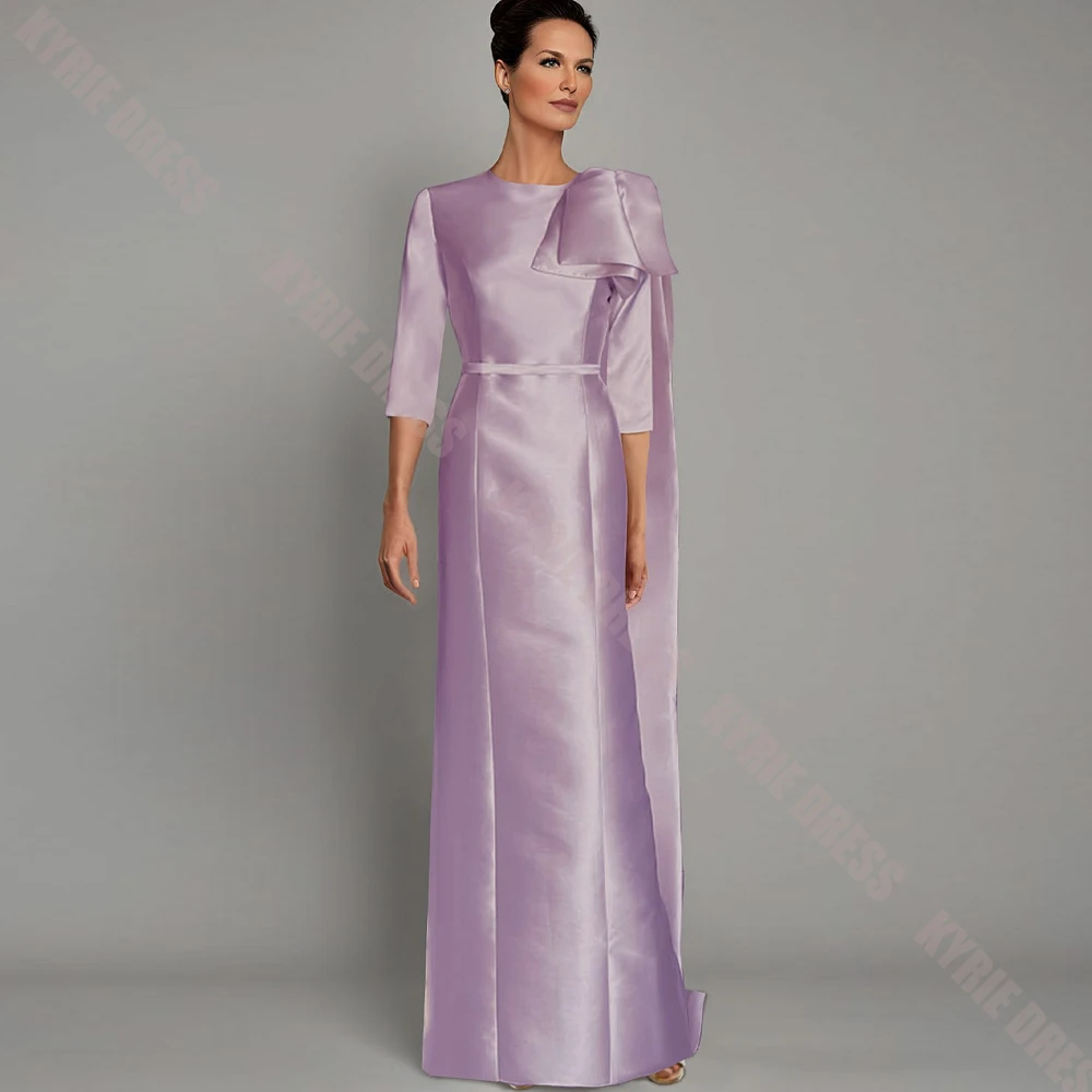 Fashion Mother of The Bride Dress Customized Scoop Neck 3/4 Sleeves with Cape Silky Satin Wedding Guest Dress Party Evening Gown