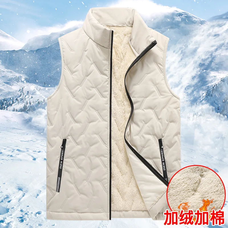 5XL Men's Autumn Winter Fashion Vest Jacket Solid Color Warm Stand Collar Sleeveless Jacket Male Multiple Pockets Jacket Outwear