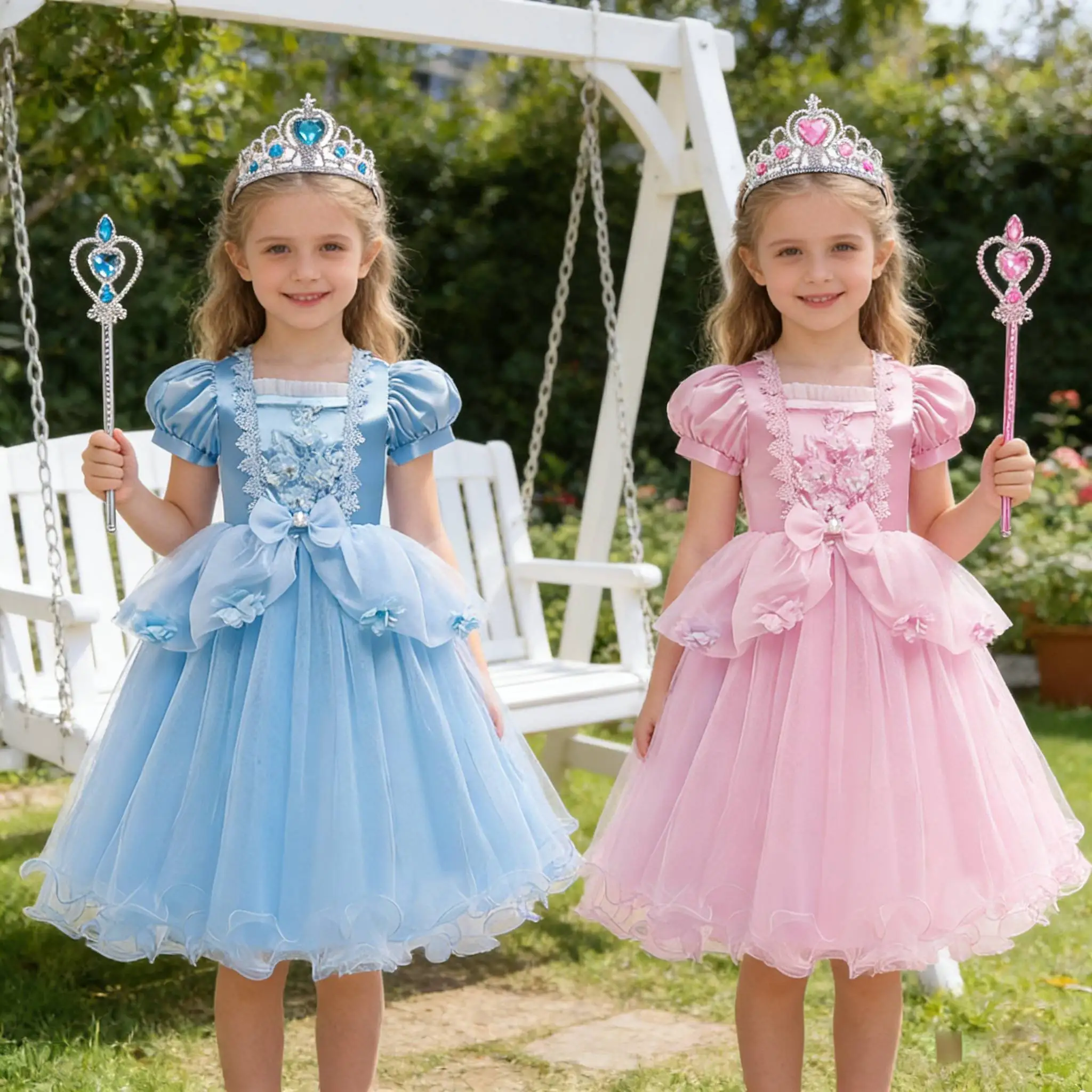 2026 Blau-Rosa Karneval Cosplay Prinzessinnen-Kostüm Kinder Prinzessinnen-Themenparty Fantasievolles Prinzessinnen-Rapunzel-Kostüm für Mädchen