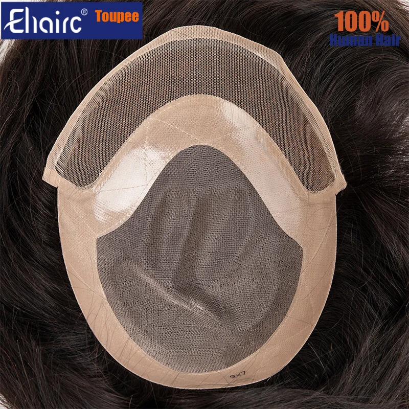 

Toupee Men Lace Front & Mono Top Male Hair Prosthesis Durable Man Wig Breathable Men's Wig 100% Human Hair Men Prosthetic Hair