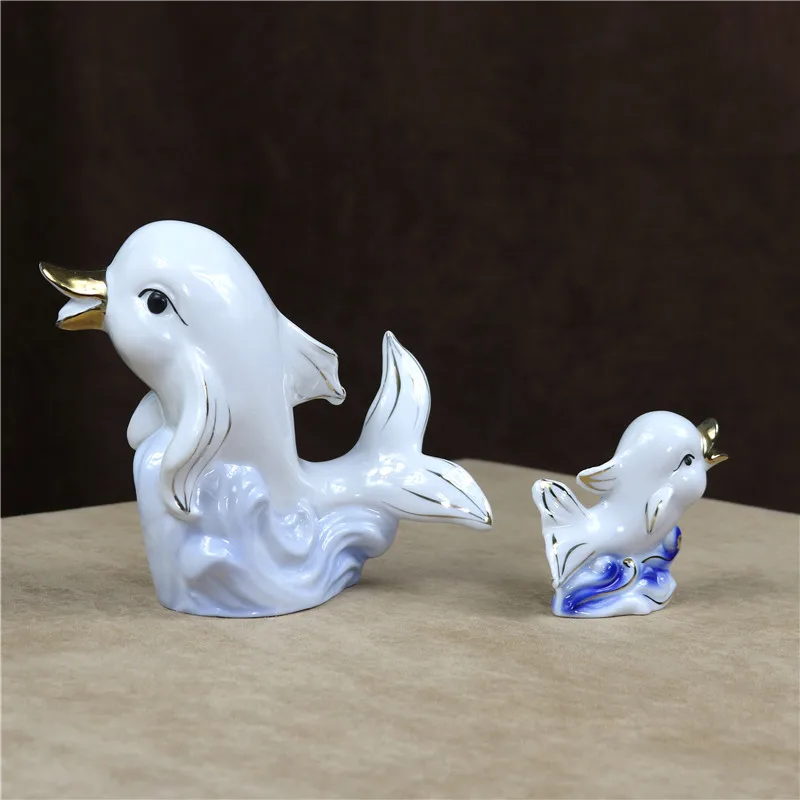 Imagem -04 - Porcelana Golfinho Estatueta Cerâmica Mãe e Bebê Miniatura Oceano Animal Knickknack Decoração Presente Artesanato Ornamento Acessórios