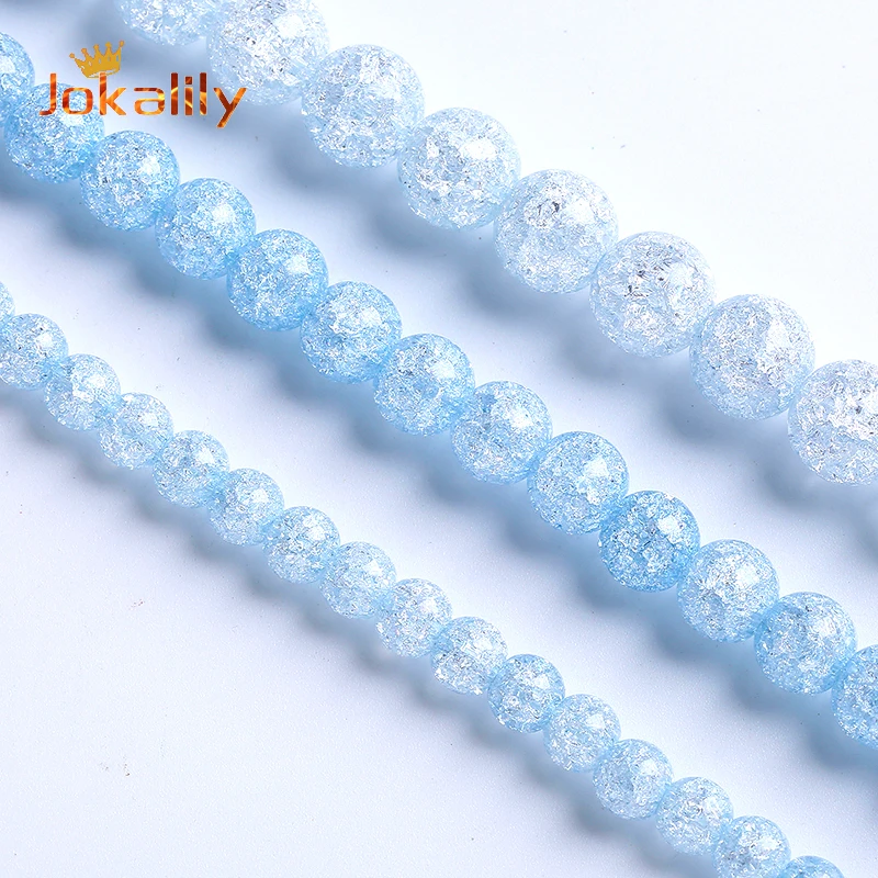 Blue Cracked Glass Beads Snow Vein Crystal Quartz Stone Loose Beads For Jewelry Making Diy Bracelets Necklaces 6 8 10mm 15