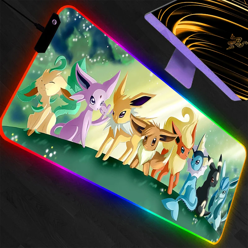 LED Mouse Pad Pokemon Pikachu Anime Gaming Accessories RGB Mousepad Gamer PC Computer Keyboard Desk Mat Backlight
