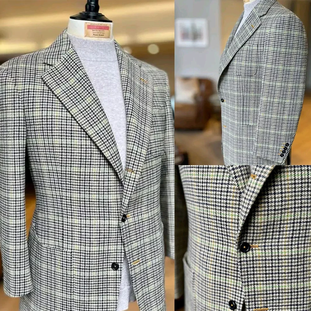 Fashion Line Plaid Men Jacket Notched Lapel Single Breasted Tuxedos Groomsman Wedding Wear Customized 1 Piece Daily Coat