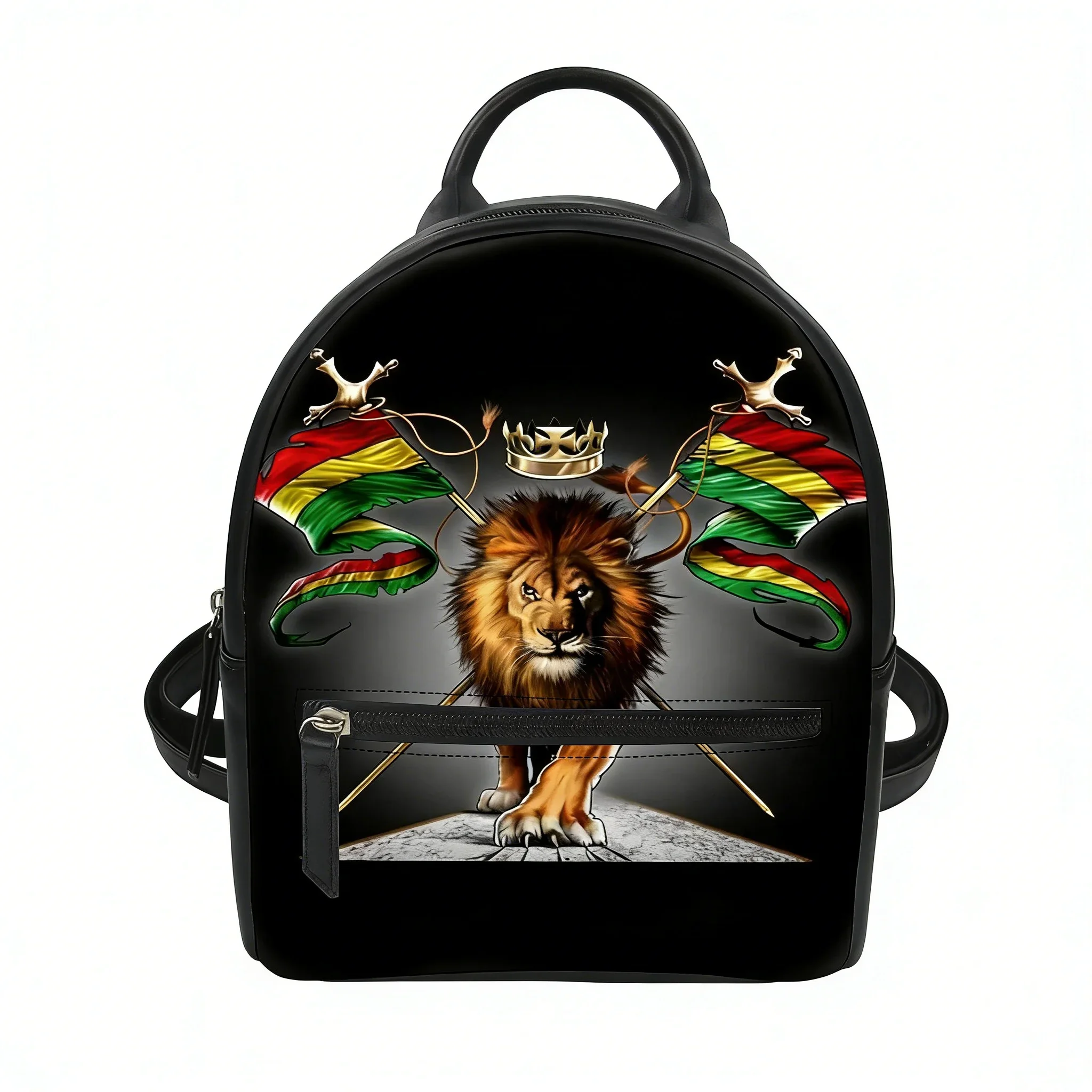 

Reggae Rastafarian Rasta Lion Of Judah Custom Backpack Purse Schoolbags Double Shoulder Bag Mini Daypack Leather Travel Bag