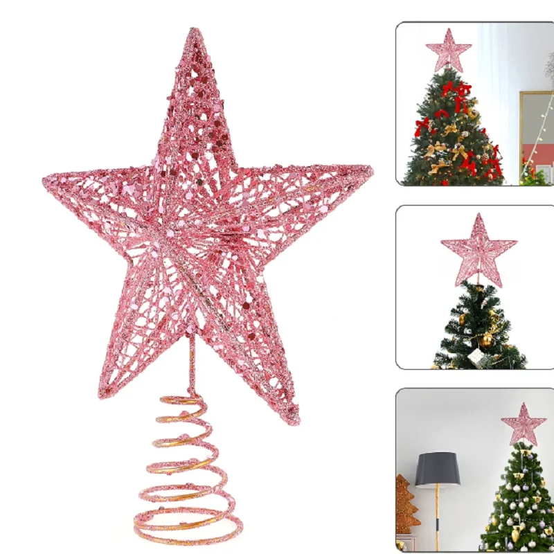 

20cm Pink Glitter Christmas Tree Topper Iron Star Christmas Decor For Home Xmas Tree Ornaments Navidad New Year 2025 Natal Noel