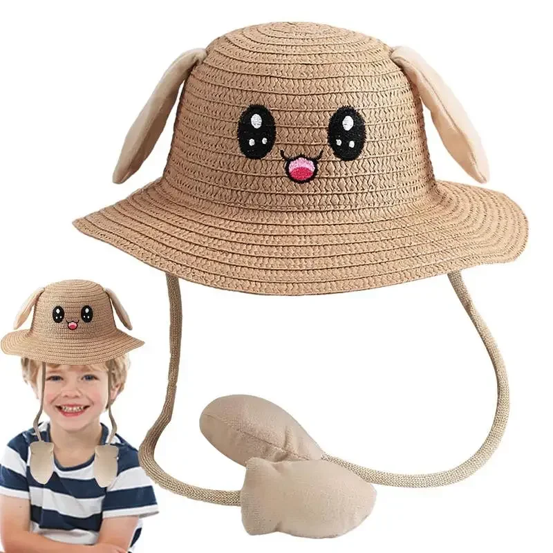 

Straw Hat Moving Ears Design Summer Caps Sunshade Cute Cartoon Beach Hat Supplies Summer Accessories For Outdoor Girls Boys Swim