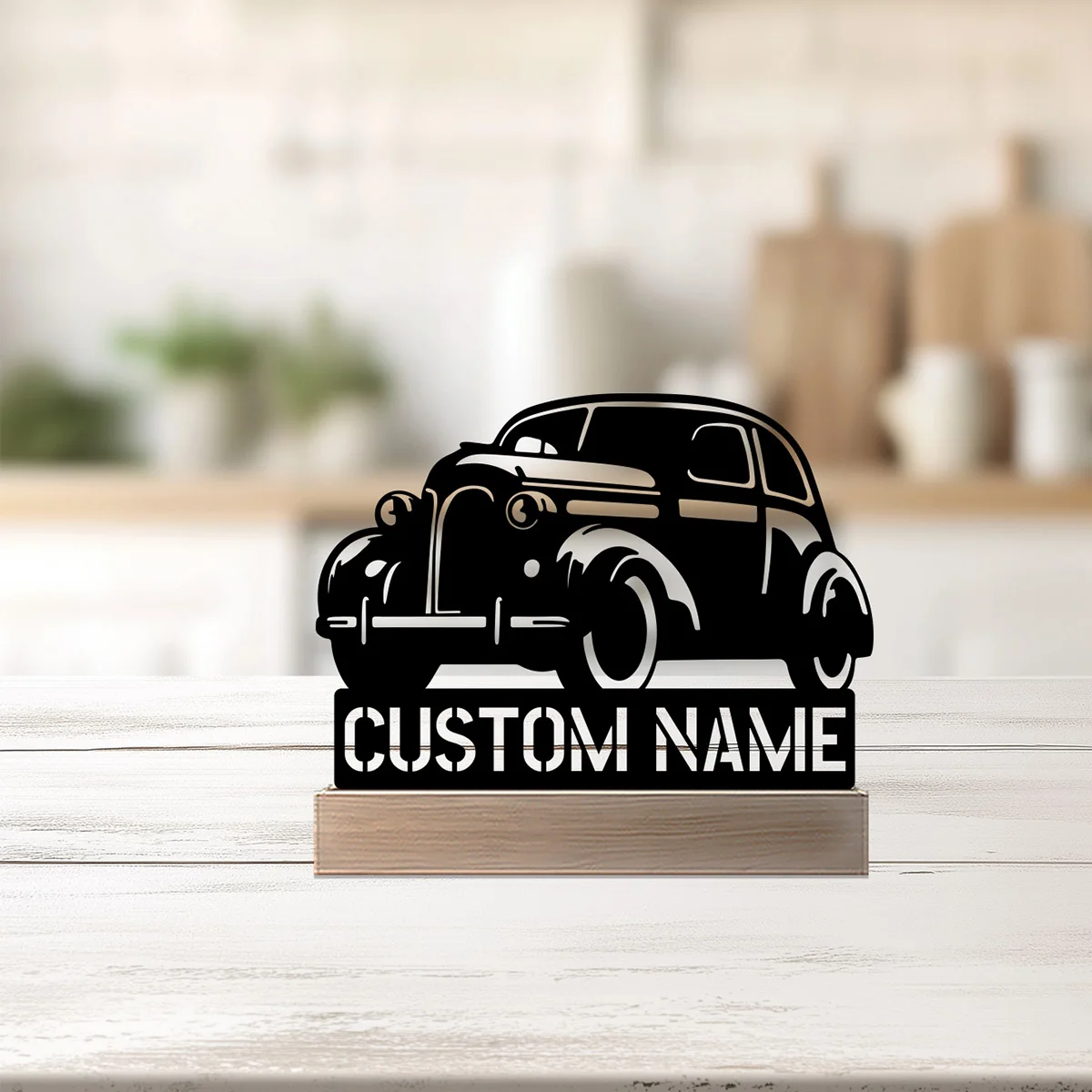 1 st Eenvoudige sedan Aangepaste Naam Metalen Standbeeld Met Houten Basis Metalen Standbeeld Ijzer Ornament Tin Sculptuur Kunst Ambachten Met Houten Basis