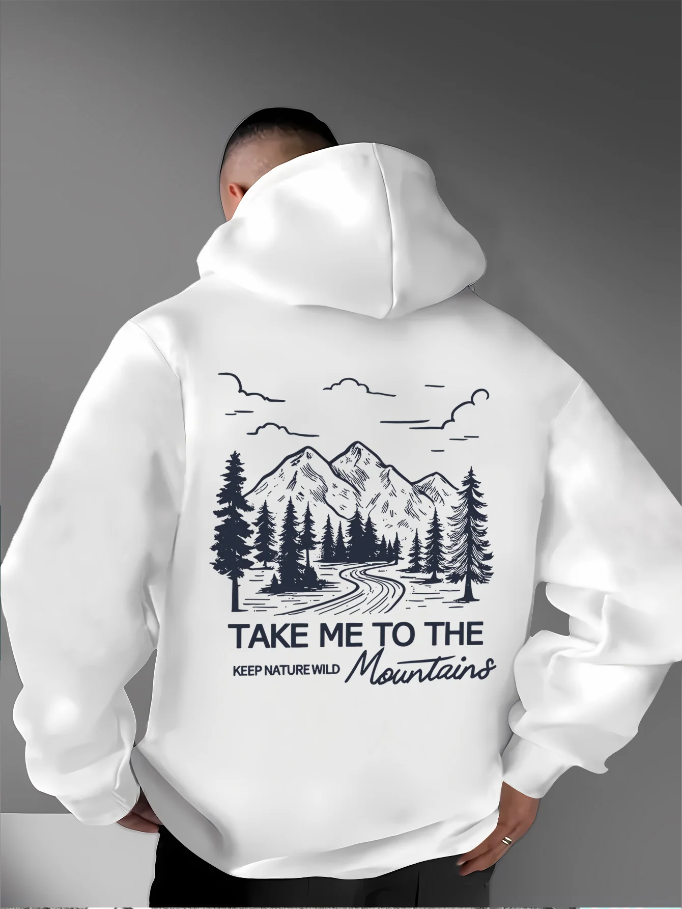 Sweat-shirt à capuche pour homme avec imprimé paysage - Style rétro américain, simple et élégant, adapté à un usage quotidien en automne et en hiver.