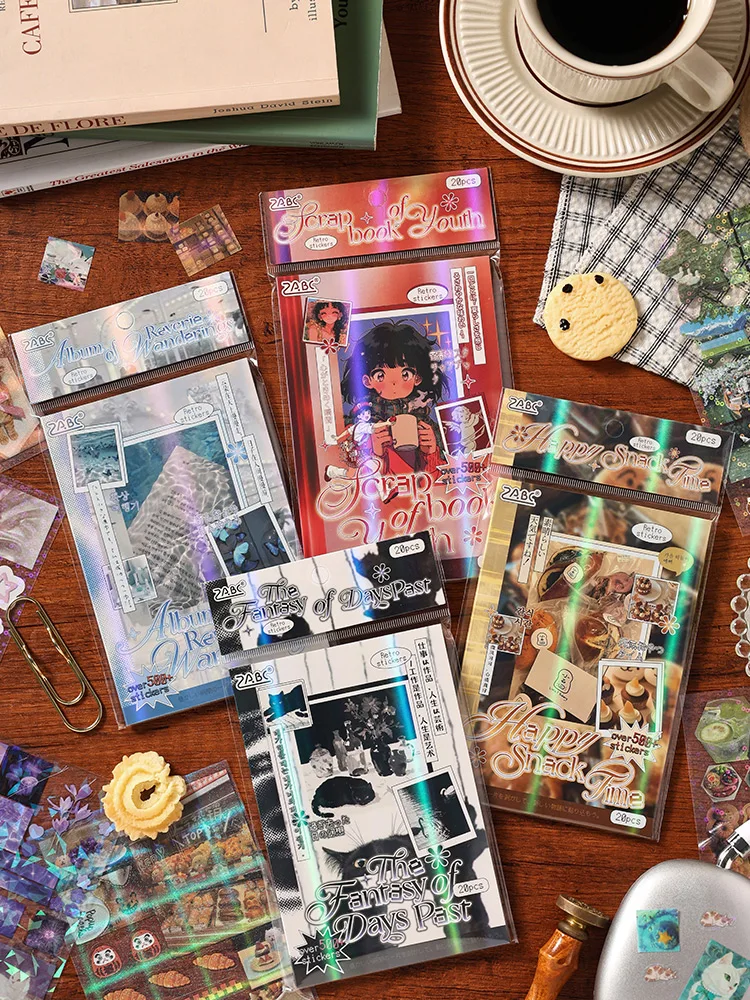 20 Stück Wasserdichte PET Retro-Traumhafte Aufkleber Holografische Vintage-Dekoration für Tagebuch Scrapbooking