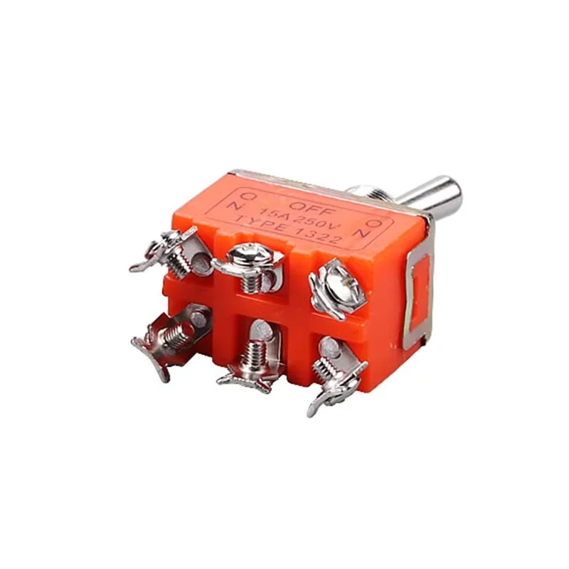 High Quality 1PCS E-TEN1322 15A/250V 6 pin Waterproof Switch Cap On-Off-On Miniature Toggle Switches orange