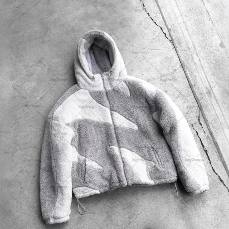 

American Y2K Vintage Fleece Trim Hooded Zip Up Sweatshirt Unisex Streetwear Coat