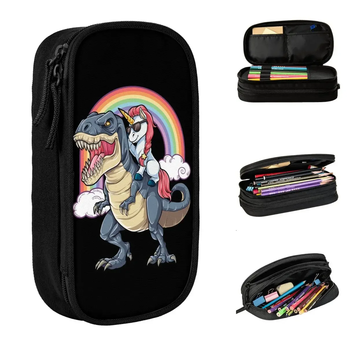 

Unicorn Riding Dinosaur Pencil Cases Harajuku Graphic Pencilcases Pen Large Storage Bag School Supplies Gift Accessories