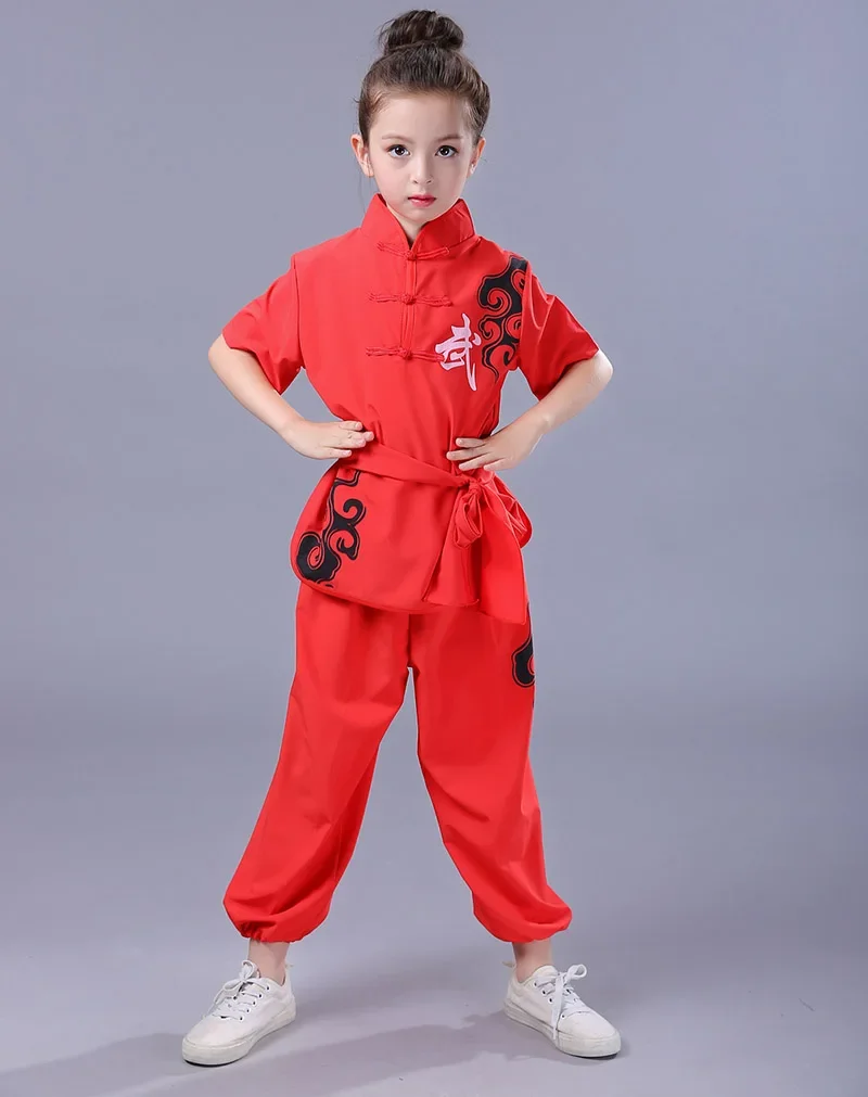 Costume tradizionale cinese Wushu per ragazzi e ragazze Kid Tai Chi KungFu uniformi costumi a maniche lunghe corte vestito di arti marziali