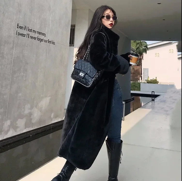 

Velvet Soft Faux Fur Coat 2025 Women's Long Mink Style Plush Overcoat Solid Color Warm